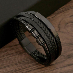 Klassikaline Meeste Nahast K&auml;ev&otilde;ru Uus Stiil K&auml;sit&ouml;&ouml;na Kootud Mitmekihiline Kombinatsioon Aksessuaar Moodne Meeste Ehted Hulgim&uuml;&uuml;k Dropshipping 21cm black