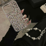 Luksuslik &uuml;mbris iPhone 17 Pro Max 13 14 11 15 16 Pro Max jaoks L&auml;ikiv Stiilne Teemant Telefonikate Rihmahoidjaga Kivist &Uuml;mbris Case & Strap&For iPhone 16 Plus valge
