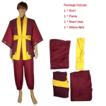 Vastupidav ja stiilne prints Zuko cosplay kost&uuml;&uuml;m, t&auml;iuslik Halloweeni t&auml;histamiseks Long Vest Set,S red