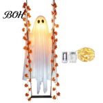 Realistlik kangast kummitus, valgustusega, rippuv, &otilde;&otilde;tsuv Halloweeni kaunistus puldiga, suur valge &otilde;udne v&auml;ljaku kaunistuse ornament vahtralehed 1.5M B