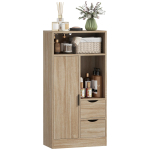 Vannitoakapp, kitsas hoiukapp 2 sahtli ja avatud riiulitega, 50x25x100cm, naturaalne puit 50 x 25 x 100 cm