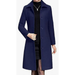 2026 Naiste elegantne villasegust pikk talvine trenchcoat Vintage stiilis keskmise pikkusega &uuml;he n&ouml;&ouml;biga Small tumesinine v&auml;rv