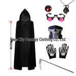 Halloweeni helendav surmaingli kost&uuml;&uuml;m punaste silmadega kolba maski, keepi, kinnaste ja sirbiga lastele ja t&auml;iskasvanutele One Size black