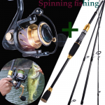 Spinningup&uuml;&uuml;gikomplekt &Otilde;ngeritv, 4 sektsiooni, Protable + Spinning p&uuml;&uuml;girull mageveep&uuml;&uuml;gibass rod 1.8m&reel 1000 must/kuld
