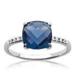 Bague Argent 'Sissi' bleu blanc argent&eacute; (rhodi&eacute;) - 8x8 mm 52 sinine