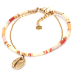 Les Tr&eacute;sors De Lily [Q8726] &ndash; disainitud terasest k&auml;ev&otilde;ru 'Cowrie' roosa oranž beež kuld - 11x8 mm (2 rida) oranž