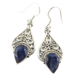 Les Tr&eacute;sors De Lily [Q9850] - Boucles Argent artisanales 'Heaven' bleu argent&eacute; - 25x15 mm sinine
