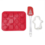 Les Tr&eacute;sors De Lily [Q3215] &ndash; 12 punase  Merry Christmas  silikoonvormi komplekt (+labidas + k&uuml;psisevormid) punane