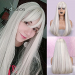 ALAN EATON s&uuml;nteetilised juuksed pikad sirged rohelised valged puhutud blondid ombre t&auml;ispeaga parukad naistele k&otilde;rge temperatuuriga kiud tukkidega