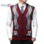 Cozy Up meeste kampsun vest kardigan n&ouml;&ouml;biga ees kudumid kontrastset v&auml;rvi Argyle kampsun vest XXL punane