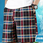 Meeste l&uuml;hikesed p&uuml;ksid vabaaja sportlikud sirged puuvillased suvetriibulised ruudulised l&uuml;hikesed p&uuml;ksid XL