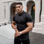 Muscleguys Summer Meeste &auml;riline tavaline tavaline n&ouml;&ouml;biga s&auml;rk Lihtne Ilus Moodsad tippmoodused L&uuml;hikeste varrukatega Allak&auml;idav krae M must