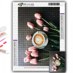 Teemantmaal tulbid ja kohvitikandid Ristpistes kivikivist kodukaunistus Full Round 20X30CM