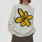 Hirsionsan Casual Cashmire O-kaelusega pehme pullover Naine Vintage Flower Printe Kootud kampsun Naiste S&uuml;gis Talvine Lahtine Lihtne aluskampsun one size kollane