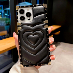Luksuslik 3D reljeefne Love Heart telefoni&uuml;mbris iPhone 14 Pro Max 14 Plus 14 Pro 13 12 11 Pro Max XR XS Max PU nahast kandiline metallist &uuml;mbrise kate iPhone 14 must