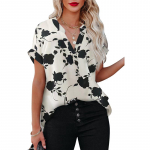 2023. aasta suvine uus lillemustriga l&uuml;hikeste varrukatega s&auml;rk S valge