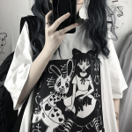 Moodne &uuml;lisuur t&auml;navar&otilde;ivaste T-s&auml;rk Gooti punk-multifilm Harajuku stiilis l&uuml;hikeste varrukatega topid Naiste suvine &uuml;lisuur t&auml;navar&otilde;ivaste T-s&auml;rk S valge