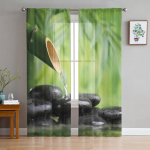 Zen Stones Orhideed Lillerohelised Bambusest t&uuml;llkardinad Elutoa Sisustus L&auml;bipaistev L&auml;bipaistev Voile Aknakardin 1 PCS W100XH250cm