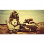 Abstraktne taskukellaga autot juhiv kass Kellad Kunst l&otilde;uenditr&uuml;kk Maaling Imelik s&uuml;rrealism seinapilt Kodukaunistamise plakat 20x40cm no frame