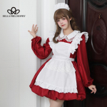 Seksikas Lolita neiu kleit Jaapani armas naiste Kawaii kleit Rollim&auml;ngu kost&uuml;&uuml;m Halloweeni peoks Cosplay pikkade varrukatega r&otilde;ivad S punane