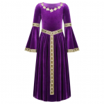 T&uuml;drukute keskaegne renessansi kost&uuml;&uuml;m, sametine vintage printsess Maxi kleit balli kleit, cosplay kleit 9-10 Years lilla