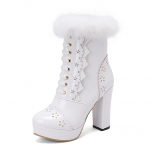 Naiste poolsaapad &uuml;mmargune varvas platvorm Paks k&otilde;rged kontsad t&otilde;mblukk L&uuml;hikesed saapad Naiste Moodsad kingad S&uuml;gis Talv Sinine Roheline 46 37 valge