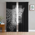 Leopardi metsaloomad pimedas t&uuml;lli aknakardinad elutoa organza l&auml;bipaistev Voile kardin Magamistoa k&ouml;&ouml;k Kodukaunistus W135 x H115cm x1
