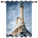 Lighthouse Island Vintage akvarell aknakardinad elutuppa Luksuslikud kaasaegse magamistoa kardinad kohvis&ouml;&ouml;gitoa kardinad 135W x 60H(cm)