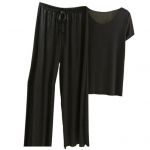 2 tk/komplekt Stiilne laia s&auml;&auml;rega koduriiete pullover Mugav suvine p&uuml;kste komplekt Naiste r&otilde;ivaste T-s&auml;rk p&uuml;ksid 2XL must