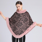 Vintage kootud kunstkarusnahast kaunistus pont&scaron;o leopardprinteriga varrukateta naiste mantel Talvine paks vooder Pullover M&auml;his, soe sall naistele One size roosa