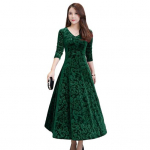 S&uuml;gistalvine naiste kleit &Uuml;mara kaelusega pikkade varrukatega Pullover Kleit Lilletr&uuml;kiga &otilde;huke kleit Elegantne naiste vabaajapuhkuse pikk kleit peor&otilde;ivad M roheline