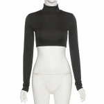 Moodne Solid Turtleneck Crop Ts&auml;rk naiste s&uuml;gisene veniv vabaaja Slim Fit Basic aluss&auml;rk Naiste t&auml;navar&otilde;ivad Elegant Tess 30385 S must