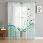 Oksaleht liblikas abstraktne kunst t&uuml;llkardinad elutuppa Kodukaunistuse akna kardin K&ouml;&ouml;k l&auml;bipaistev voile kardin 135W x 114H(cm)