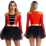 Naiste litrid Tsirkuse Ringmaster Cosplay kost&uuml;&uuml;m pikkade varrukatega narmastega &otilde;la t&uuml;ll trikoo kleit Halloweeni kost&uuml;&uuml;m