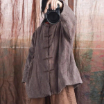 Johnature naiste Hiina stiilis pargid Vintage n&ouml;&ouml;biga pikkade varrukatega mantlid &uuml;hev&auml;rvilised lahtised pluss puuvillased pargid One Size kohv