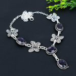 Natural Amethyst Gemstone Handmade 925 Sterling Silver Gift Necklace 18 i6e04