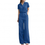 2tk/komplekt Naiste p&uuml;ksid, s&auml;rk, kost&uuml;&uuml;m, rev, l&uuml;hikeste varrukatega, &uuml;herealine, lai jalg lahtised &uuml;hev&auml;rvilised taskud k&otilde;rge v&ouml;&ouml;kohaga naiste p&uuml;kste komplekt 2XL sinine