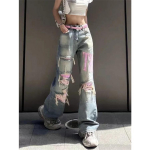 Rockulzzangi sinised rebenenud teksad naistele Uue moe t&auml;navar&otilde;ivad &otilde;hukesed madala k&otilde;rgusega teksad &scaron;ikid vintage sirged t&auml;ispikad laia s&auml;&auml;rega teksad L sinine