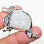 Natural Rainbow Moonstone, White Topaz 925 Sterling Silver Pendant 2.17 r6b69