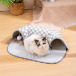 2 in 1 Cat Bed Play Tunnel Foldable Soft Cats Tubes Toys Interactive with Removable Mat for S