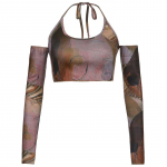 Prinditud pruun seljata seksikas vest Korsett, Vintage Crop Top Grunge Kawaii kinnastega Moodsad dressid Naiste Summer Camis Korea stiilis L pruun