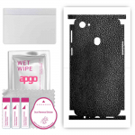 apgo Protective Skin Sticker for the back+sides compatible with Oppo F7, Full Wrap Film, Foil, Vinyl - Pattern Black Leather