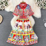 Suvised naised Vintage Print Designer Runway kleidid Moodne pikk Midi peos&auml;rkkleit M punane