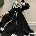 Jaapani Lolita kleit Naiste gooti stiilis Kawaii Midi kleit Naiste pitsiline volangidega Vintage magus korea kleit Uus naiste s&uuml;giskleit S must