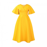 Suurep&auml;rane suvine naiste kleit V-kaelusega laieneva varrukaga, temperamendiga suure seeliku&auml;&auml;rega kleidid S kollane