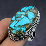 Copper Chrysocolla Gemstone 925 Sterling Silver gift Jewelry Ring Size 8.5 L6I83