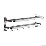 Roostevabast terasest seinale kinnitatav kokkupandav vannir&auml;tikuhoidja hoidik, stantsivaba vannitoa hoiuriiul 4 libiseva konksuga A22 B