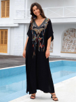 EDOLYNSA 2024 Must Plus Size Kaftan Butterfly Tikitud R&uuml;&uuml; V-kaelusega nahkhiire varrukas naiste rannakleit ujumisriided Coverup hubane koduriietus Q1703 One Size must