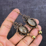Natural Golden Rutile Gemstone Copper Wire Wrap Jewelry Earring 3.35 r3g82