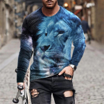 Kevad-s&uuml;gis T-s&auml;rgid &Uuml;mara kaelusega pikkade varrukatega Animal Top Meeste spordir&otilde;ivad Plus Size Vintage 3d Print T-s&auml;rk S